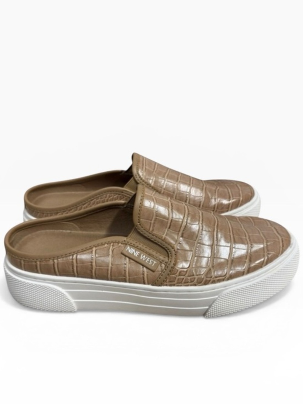 Nine West Hayzel Croc Embossed Slip On Platform Sneaker Mules Size 7.5